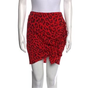 A.L.C. Silk Red & Black Animal Print Mini Skirt with Ruffle detail size XS